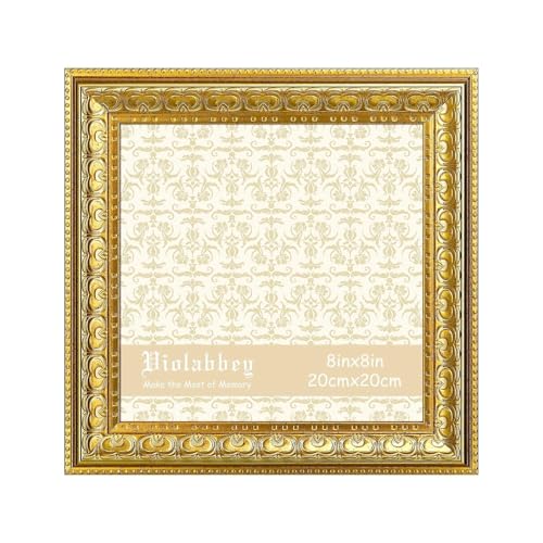 Image of VIOLABBEY 8x8 Picture Frame Gold, Vintage Photo Frame | Antique Ornate Frame, Square Frame for Wall or Tabletop Display, Classic Design for Home Office Decor, Fits 8x8 Pictures