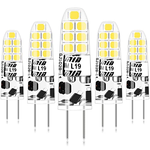 Auting G4 LED Lampen, 2W G4 LED Birnen, Kaltweiß 6000K, Ersatz für 20W Halogenlampen,12V Glühlampen kein Flackern nicht dimmbar, kleine Glühbirnen,LED Stifsockellampen,5er Pack