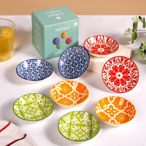 Image of Nestasia Set of 8 Small Ceramic Plates (70ml) | Vibrant, Microwave & Dishwasher Safe, Serving Dishes | Ideal for Appetizers, Dips, Condiments, Prasad, Desserts, Sweets, Snacks and Gifting