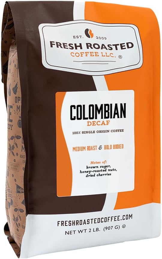 Fresh Roasted Coffee, 100% Colombian Decaf, 2 lb (32 oz), Medium Roast, Kosher, EA Natural Decaf, Whole Bean