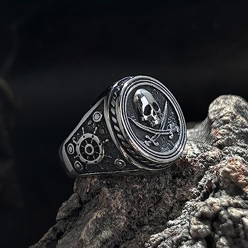 bahamut Mens Pirate Captain Skull Knife Ring for Men Gothic Punk Halloween Biker Stainless Steel Vintage Jewelry2