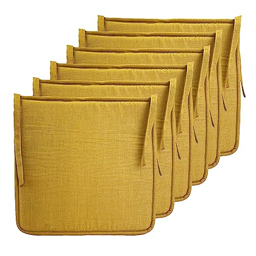 Meishida Cojín Silla Elegante Y Cómodo, Cojín Asiento Transpirable De Con Funda Imitación Lino Para Comedor, Pack De 6 Unidades, 40 X 40 X 2 Cm Mostaza
