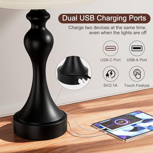Seealle TABLE LAMP 07021 Bedroom Lamps Set Of 2-19 Inch Bedside Lamps With Usb A+C Ports, 3 Way Dimmable Table Lamps thumb #3