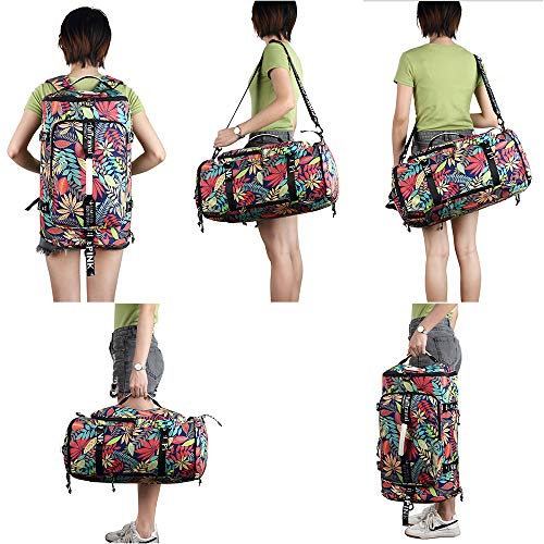 Floral Gym Duffle Bag Backpack 4 ways for Women Waterproof with Shoes Compartment for travel Sport Hiking laptop College Lightweight, Kalesi