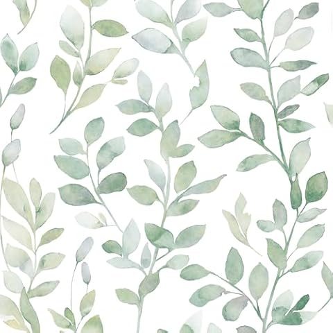 MelunMer Leaf Wallpaper Peel and Stick Wallpaper Boho Green Contact Paper for Cabinets Neutral Wallpaper for Bathroom Self-Adhesive Removable Wallpaper for Bedroom Decor Mural Waterproof 17.3"×393" Cover
