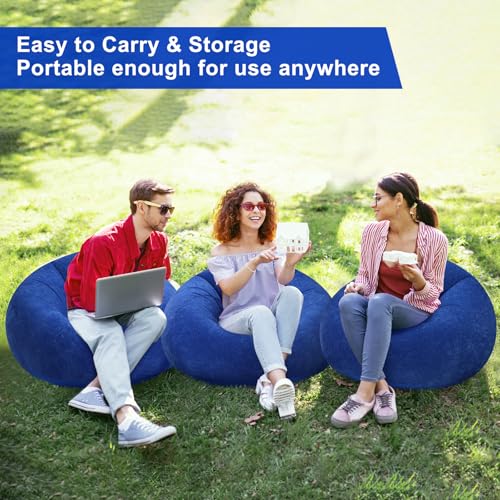 Image of Realspring 6 Pcs Inflatable Bean Bag Chair, Air Pump,Dark Blue