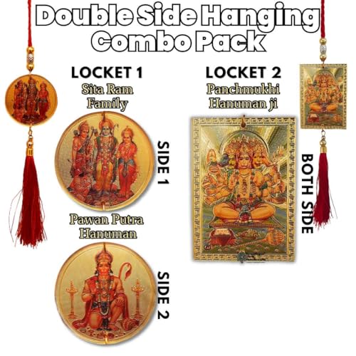 Image of Premium Gold Plated Hanging Combo Pack (Set of 2) | Sita Ram Family, Panchmukhi Hanuman Locket | Divine Hanging for Good Vibes & Positivity