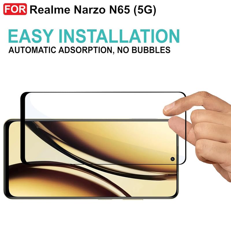 Image of Edge To Edge Screen Protector Tempered Glass For Realme Narzo N65 5G Cellphone With Easy Installation Kit