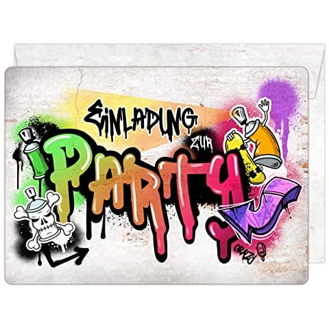12 Einladungskarten zur Party mit Relieflack und bedruckten Versandhüllen - Bunte Einladung zur Geburtstagsfeier - Geburtstagseinladungen - Partyeinladungen - Einladung zum Geburtstag Cover
