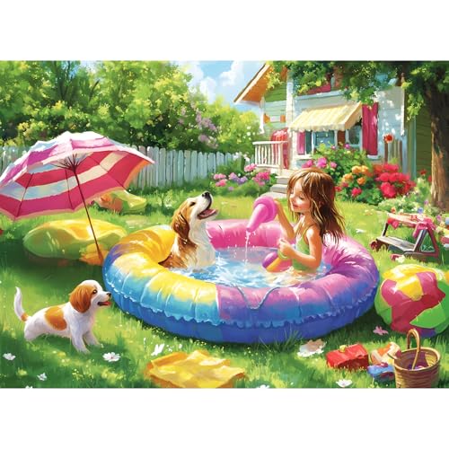 Rompecabezas de 300 piezas para adultos y niños, rompecabezas de verano con perro, rompecabezas de cartón premium para fiesta de cumpleaños, actividad familiar y regalo miniatura 1