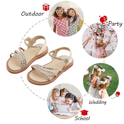 Image of PHIRAMIN Toddler Girl Sandals - Flower Girl Dress Shoes Open Toe Little Kid Flats