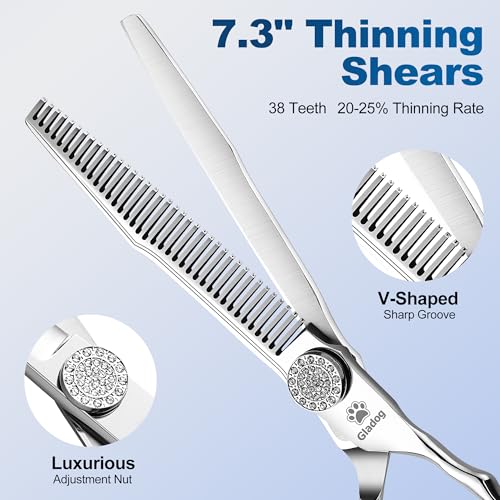 Image of GLADOG Luxury Dog Grooming Scissors Set - 7 inch Straight, 6.5 inch Thinning, 7 inch Curved Dog Shears for Grooming - 9CR Steel, Professional Grooming Kit for Dogs