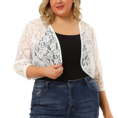 Image of Agnes Orinda Plus Size Bolero Shrugs for Women Cardigans Lightweight 3 /4 Sleeve Floral Lace Sheer Cardigan