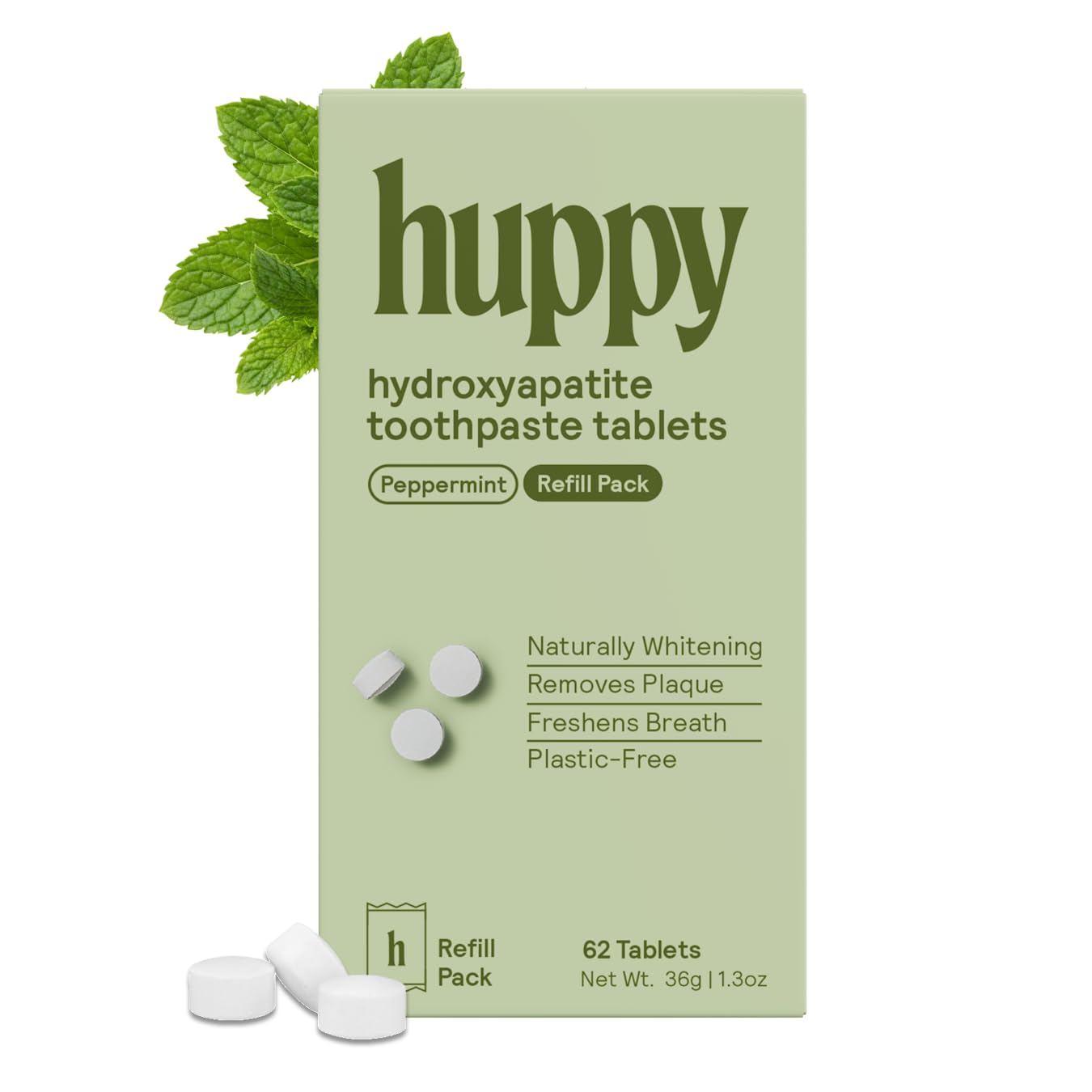 HUPPY Pasta do zębów tabletki pasta do zębów z nanohydroksyapatytem - naturalne tabletki wybielające - bez fluoru i regenerująca - tabletki pasty do zębów z hydroksyapatytem do