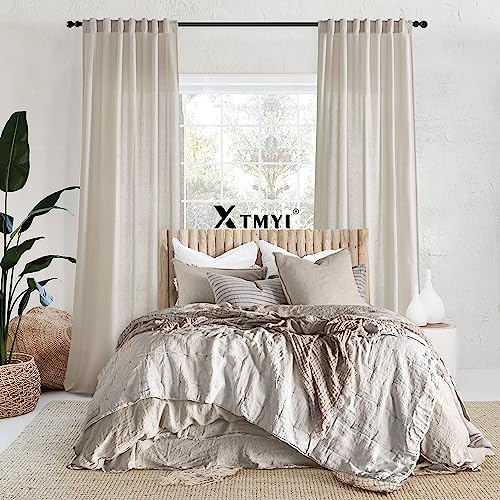 Image of XTMYI Floor to Ceiling Curtains 8 FT,Linen Cotton Blend Faux Linen Soft Touch Light Airy Grey Beige Sheer Curtains for Bedroom Living Room Dining Room Nursery,96 Inches Long