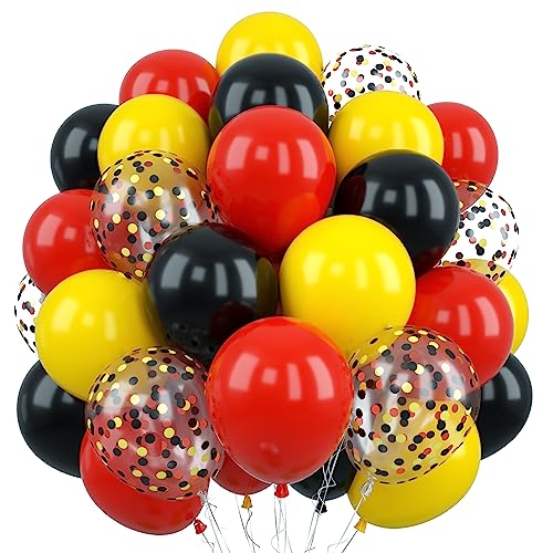 12Inch Red Yellow Black Balloons, Mouse Color Helium Party Latex Balloon Matte Yellow Red Black with Cartoon Mouse Coffetti Balloon for Kids Baby Shower Birthday Carnival Decorations