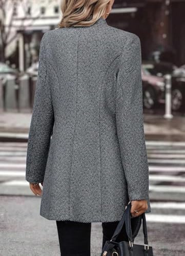 yoeasy Women's Stand Collar Single Breasted Pea Coat Casual Wool Blend Mid Long Trench Coat Winter Jackets4