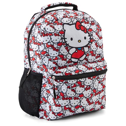 Fast Forward Hello Kitty Allover School Backpack - Hello Kitty, My Melody, Kuromi, Keroppi - Officially Licensed School Bookbag (White)