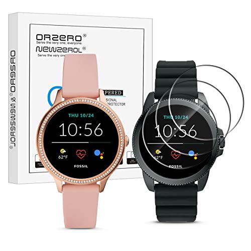 Orzero (3 Pack) Tempered Glass Screen Protector Compatible for Fossil Gen 5E 42mm/Fossil Gen 5E 44mm Smartwatch, 2.5D Arc Edges 9 Hardness High Definition Anti-Scratch Bubble-Free