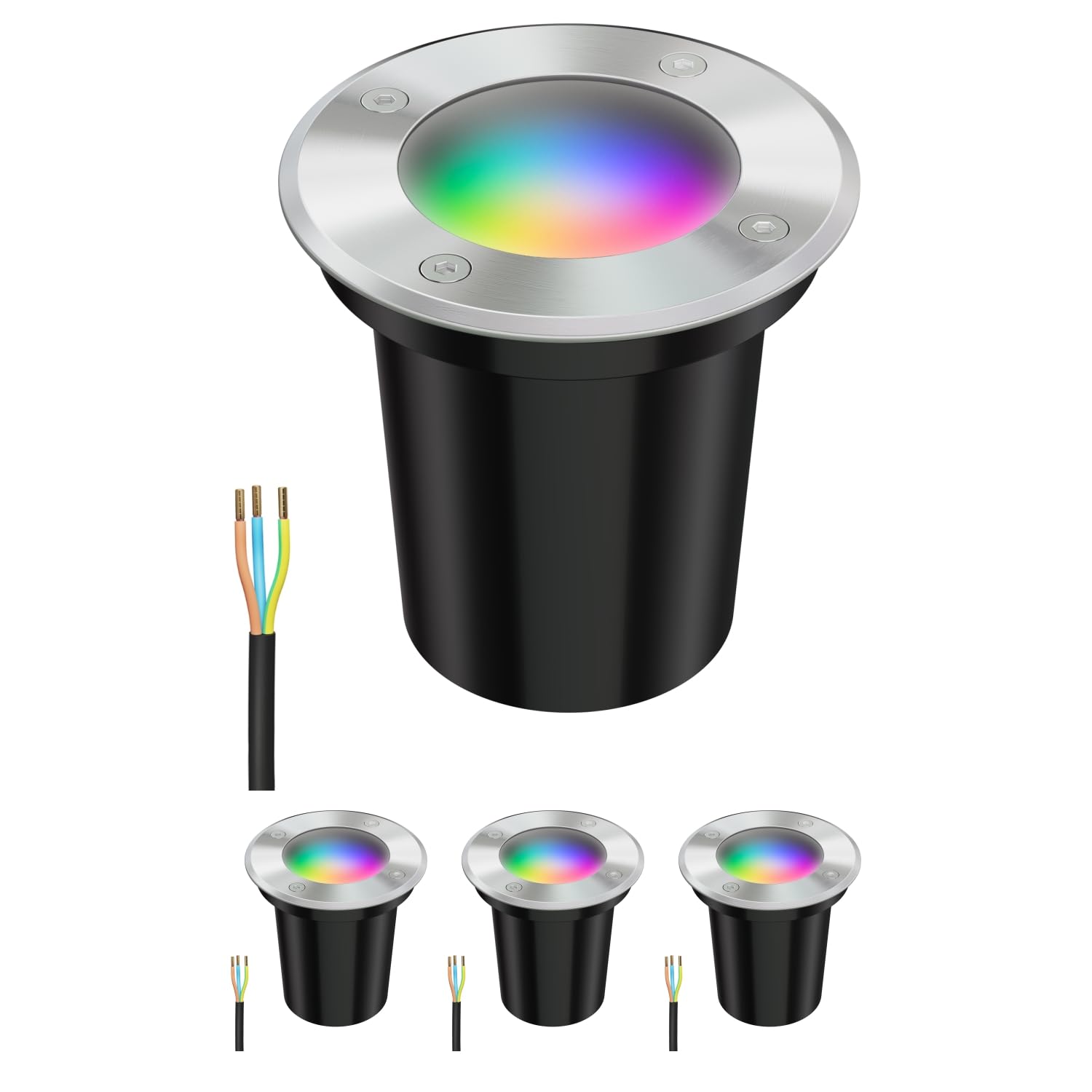 ledscom.de 4 pcs. Ground recessed Light BOLI for Outdoors, IP67, Stainless Steel, Frosted, Round, 108mm Ø incl. LED RGB lamp, smart 473lm
