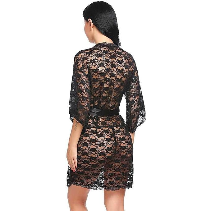Image of Love Maker Women Sexy Floral Net Lace Tranparent Babydoll Lingerie Night Robe /Nightgown Lingerie for Honeymoon with Bikini Set S-3XL