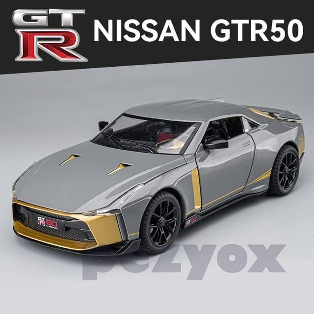 Image of Diecast GT R-50Toy Car 1:24 Scale Model,Pull Back Vehicles Alloy Simulation Supercar with Lights and Sound Also for Car Dashboard,Kids,Adult (Grey)