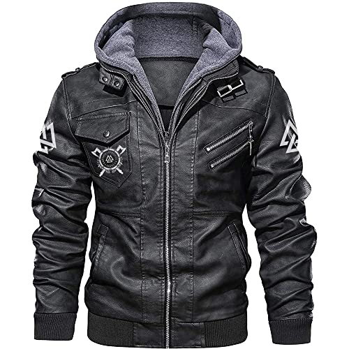 Men's Fleece Lined PU Leather Jacket with Odin's Son Pattern, Multiple Sizes for Versatile Wear2