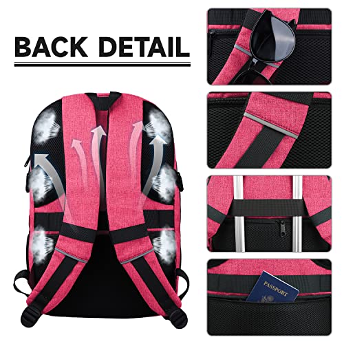 Large Backpack, Carry On Backpack, Lapsouno Tsa Extra Large 17.3 Inch Travel Laptop Backpack, Water Resistant Casual Hiking Travel Daypack, Computer Bag With Usb Port,Business Backpack For Women, Pink #TOP3