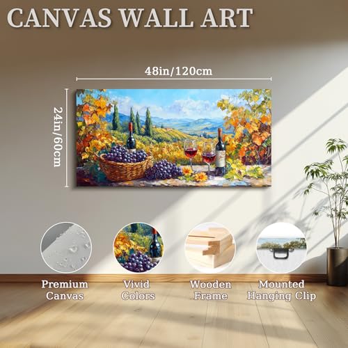 crmotu Rustic Vineyard Large Wall Art, Wine Farm View Kitchen Art Prints, Italian Countryside Landscape Canvas Paintings, Grape Harvest Pictures Wall Decor Living Room Home Bar Farmhouse 24x48 Inch