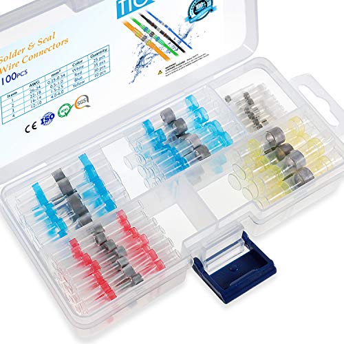TICONN 100 Pcs Solder Seal Wire Connectors, Heat Shrink Butt Connectors, Waterproof and Insulated Electrical Wire Terminals, Butt Splice