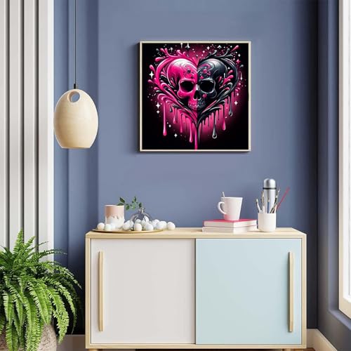 Meothan Diamond Art Kits for Adults, 5D DIY Heart Skull Diamond Painting Kits for Adults Beginners, Diamond Dots Kits Gem Arts Crafts for Living Room Bedroom Offices Home Wall Decor 12X12 Inch