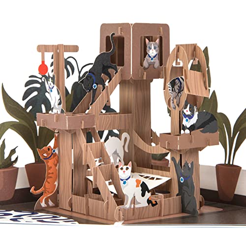 Cardology – Pop-Up-Karte „Katzenbaum“ – Katzengeschenke für Katzenliebhaber – Battersea-Wohltätigkeitskarte – offiziell lizenziert (Pfirsich|Eiche|Braun|Beige)
