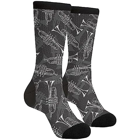 Women's Men's Fun Novelty Crazy Crew Socks Black White Sketch Trumpets Dress Socks Cover