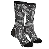 Women's Men's Fun Novelty Crazy Crew Socks Black White Sketch Trumpets Dress Socks