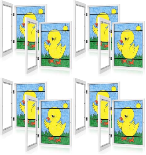 Image of GULETHUN [8-Pack] Kids Art Frames, 8.5x11 Front Opening Kids Artwork Frames Changeable, White Artwork Display Storage Frame for Wall, Holds 50 Pcs, for 3D Picture, Crafts, Hanging Art, Portfolio