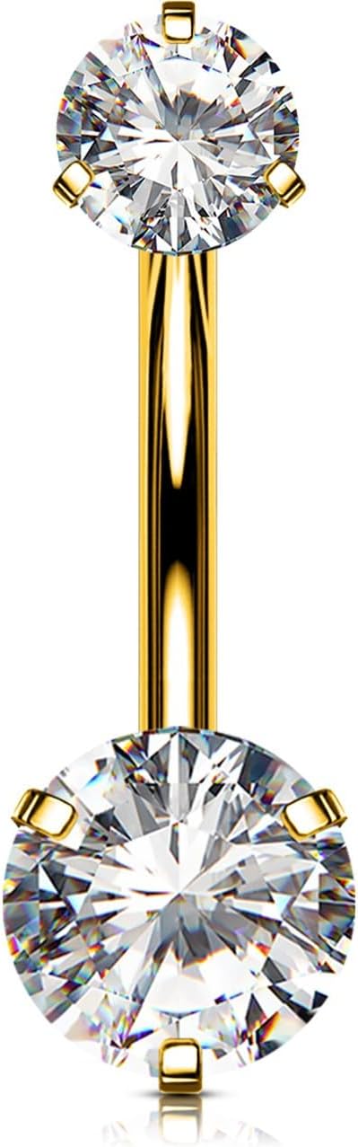 OUFER Belly Button Rings, G23 Solid Titanium Belly Rings, Clear CZ Navel Piercing Jewelry, Internally Threaded Belly Piercing Jewelry for Women