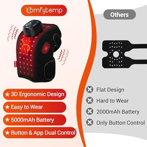 Image of Comfytemp Knee Brace with 3D Red Light Therapy and Vibrating Massage, 5000mAh Wireless Heated Knee Massager for Pain Relief, Father's Day Gift, LU Knee Brace