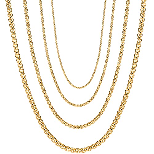 OSTAN Cadena de acero inoxidable para hombre y mujer, cadena de plata de Briolette, cadena de enlace veneciano, collar (Anchura: 4 mm, Centímetros, 45.00)