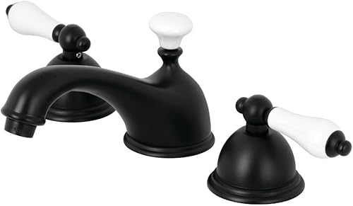 Miniatura 5 de Kingston Brass KS3961PL Grifo de lavabo generalizado de restauración con manija de palanca de porcelana, cromo pulido, centro ajustable de 8 pulgadas