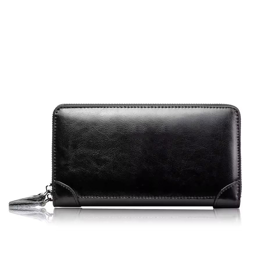 Men's Wallet Long Wallet PU Leather ​Wallet Men's Zipper Coin Pocket Purse Business Clutch Phone Bag(D)