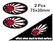 Lot de 2 couleurs à Noir porté Grunge Design Ovale avec drapeau japonais rising sun pour casque de moto Sticker voiture 75 x 38 mm