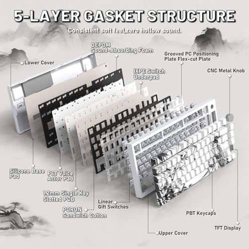 Image of ATTACK SHARK X820Ultra Wireless Mechanical Gaming Keyboard with Coiled Cable Side Print PBT Keycap 2.4Ghz /BT /Wired Hot Swappable RGB CNC Knob Gasket Mount QMK Web Driver Gift Switch-White bamboo