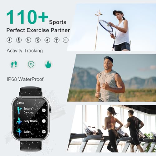 Image of Smart Watches for Men Women with Bluetooth Calls,7 Days Battery,1.83 inch Fitness Tracker with HR /Sleep /BP Monitor,110+ Sports IP68 Activity Trackers Watch for Android Phones Black