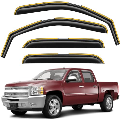 Image of Rain Guards for Chevy Silverado /GMC Sierra 1500 /Avalanche CrewCab 2007-2013 | Saleago,in-Channel,Extra-Thick,Extra Durable,Window Visors,Window Deflectors,Vent Visors,Vent Shades,Truck Accessories,PC