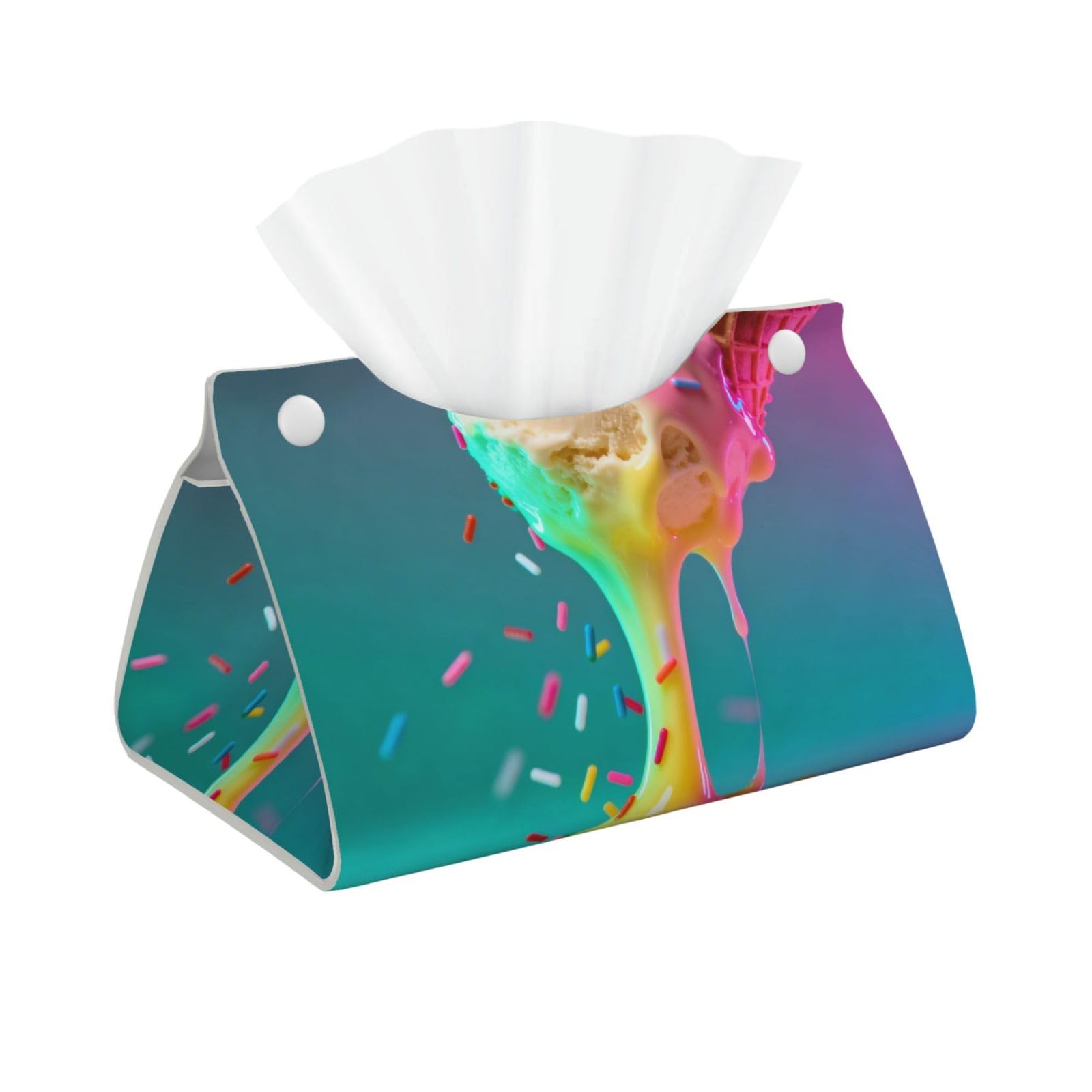 Giant Ice Cream Long Leather Tissue Box Cover-Waterproof PU Leather Tissue Holder for Bathroom, Decorative Rectangular Tissue Case