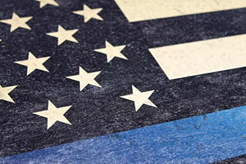 Thin Blue Line American Flag Wall Art Large 36” X 22” Laser Cut Wood Map With Distressed Vintage Us Flag Print #TOP1