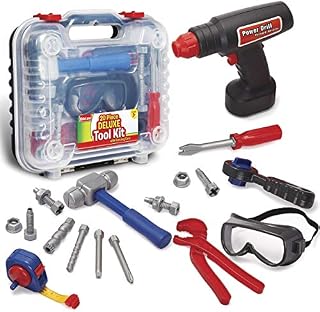 Durable Kids Tool Set with Electronic Cordless Drill and 18 Pretend Play Construction
