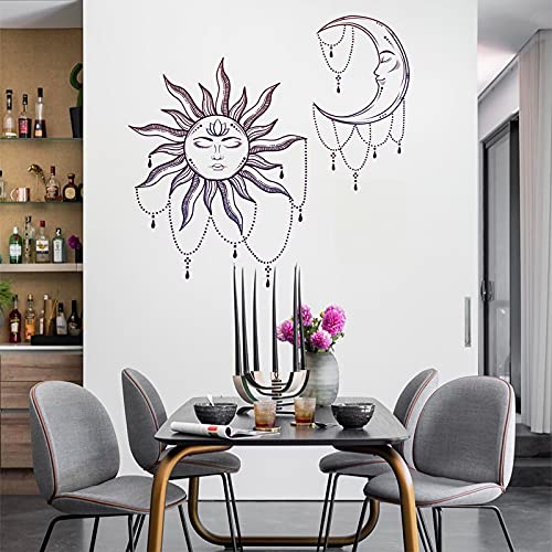 Sun and Moon Wall Decal, Crescent Ethnic Symbol Wall Sticker, Headboard Master Bedroom Bohemian DÃ©cor, Removable Boho Meditation Art Murals DÃ©cor for Living Room, Bedroom, TV Wall