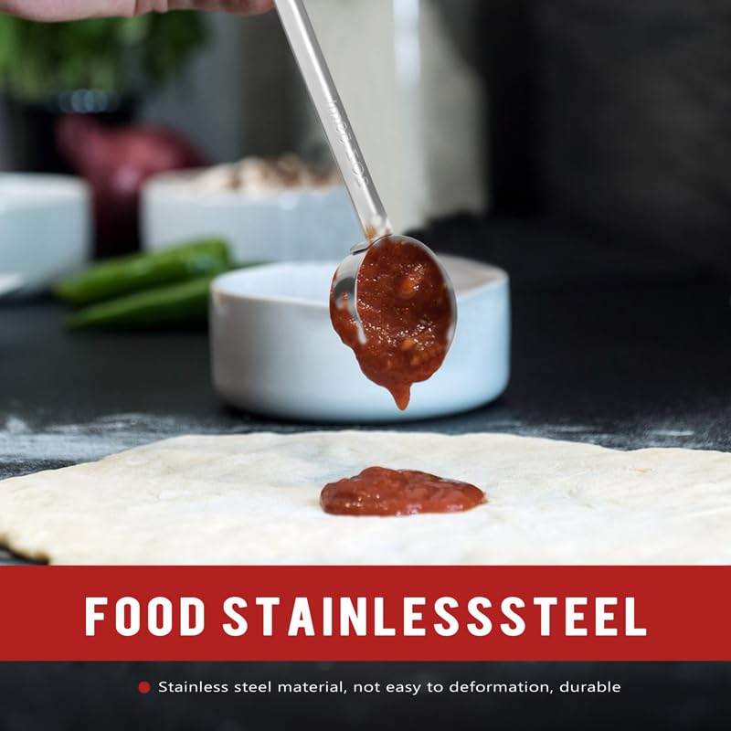 Folceretsc Pizza Spread Sauce Ladle Rubber Handle Flat Bottom Kitchen Cooking Spoon Stainless Steel Measuring Stir Soup Spoon -2 Oz - Image 3