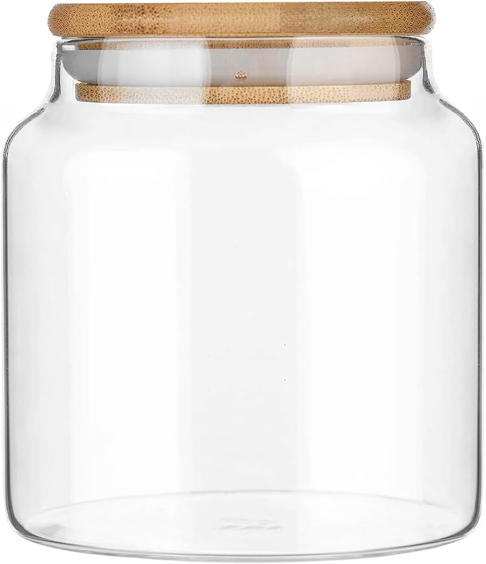17 floz Small Glass Storage Containers with Lids,Candy Jar with Lid, Glass Food Storage Containers for Kitchen Counter, Pantry, Decorative Jar for Coffee, Sugar,Tea, Cute Jar (Bamboo 17 FL OZ) - Amazon product rated Grade B
